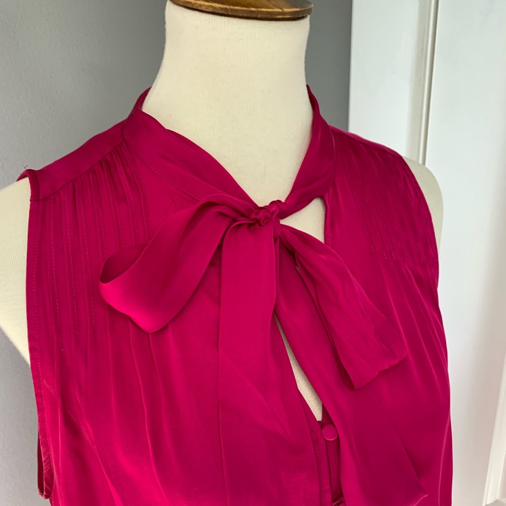 Banana Republic magenta tie neck button up blouse